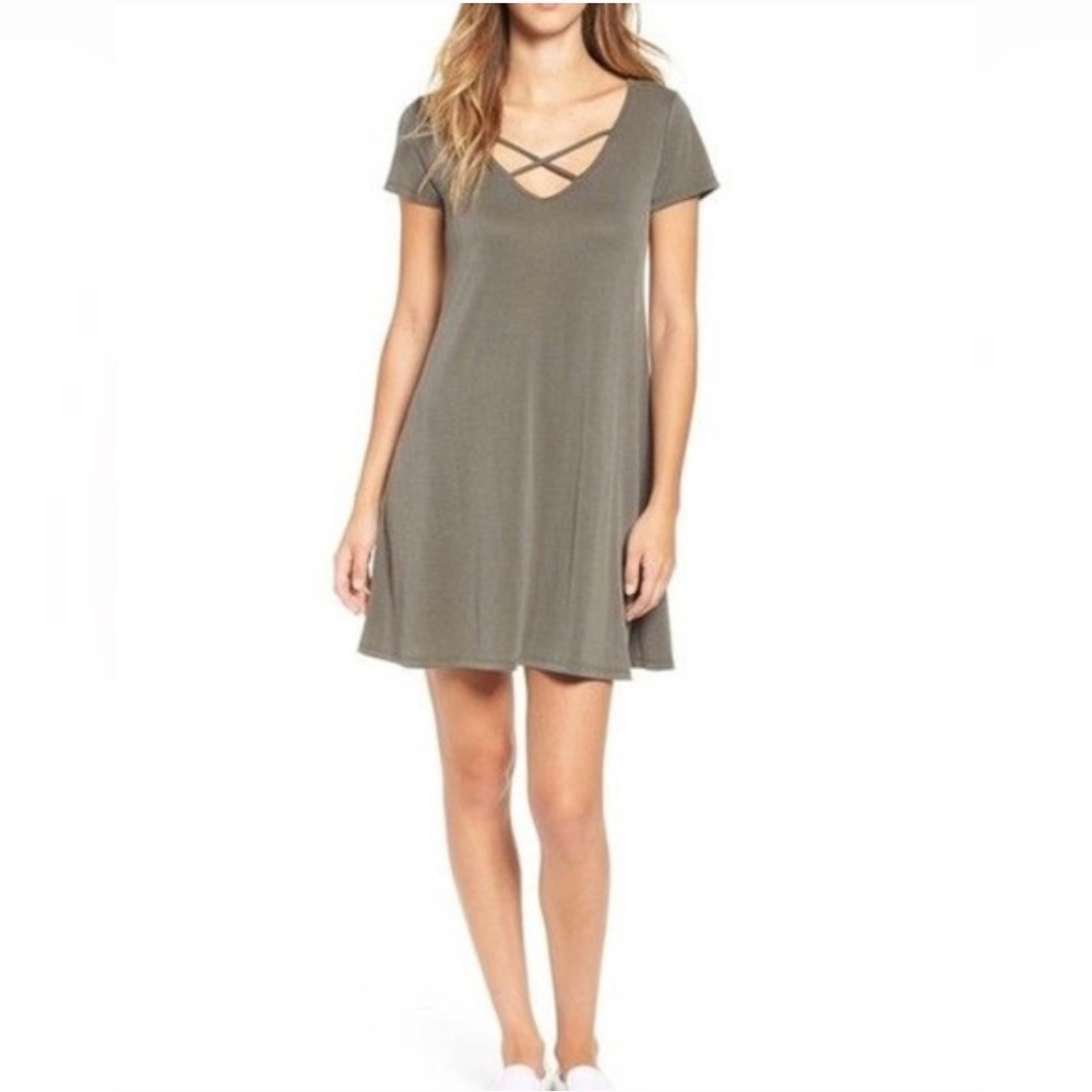 Socialite Cross Front T-Shirt Dress | Olive | Small